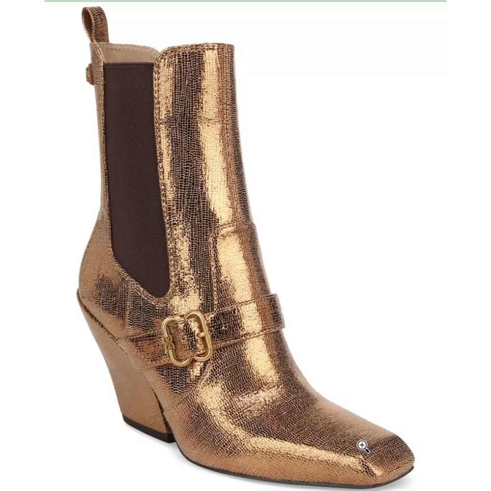 Sam Edelman Leather‎ Western Ankle Boots Booties Women Gold Metallic 11M NEW